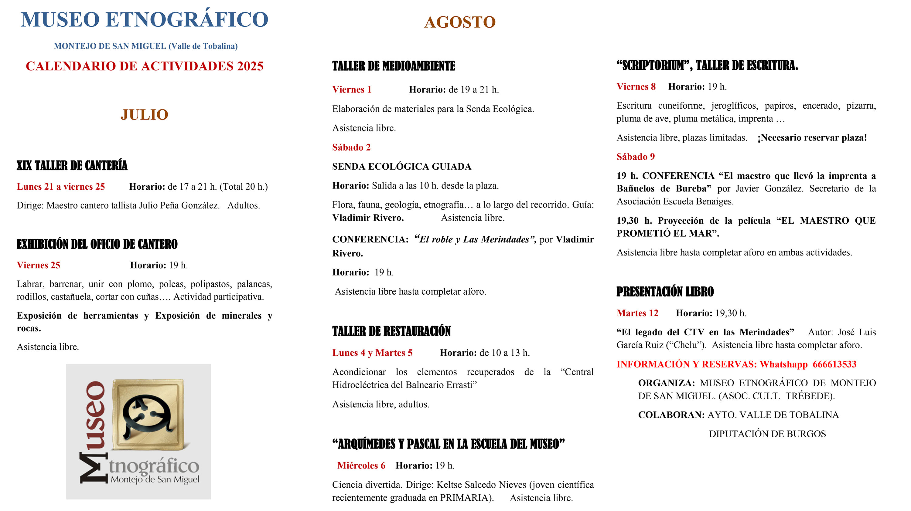 Actividades Museo Etnográfico de Montejo de San Miguel - Verano 2025